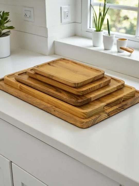 Ξύλινο Ορθογώνιο Πιάτο Teak Με Τοίχωμα 25x15 Εκ