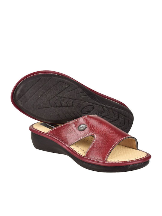 Damen Anatomische Flache Sandalen Burgundisch