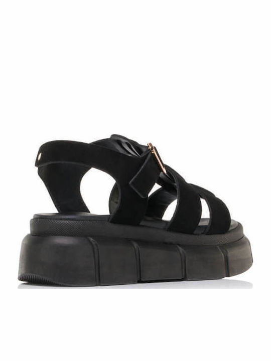 Δερμάτινα Γυναικεία Σανδάλια Flatforms Μαύρα