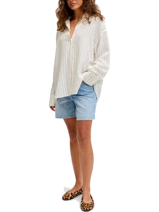 Long Sleeve Women's Linen Shirt Off White