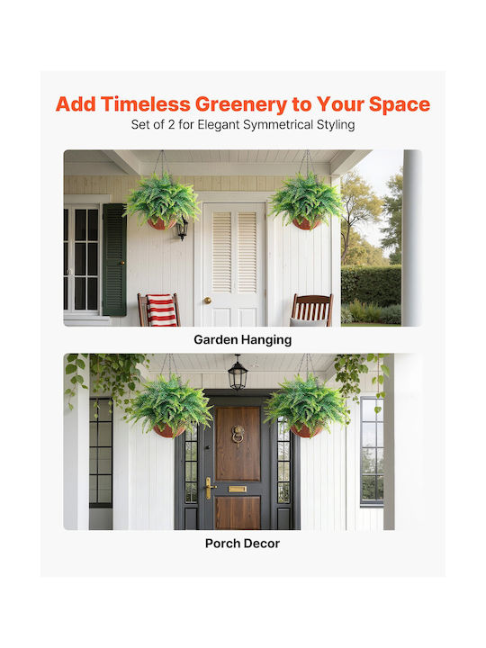 Vevor Artificial Hanging Ferns Set 2 Pieces 58.4 Cm Plastic Green Decorative Plant For Indoor Outdoor Use Xdsrzjlzw2pcrt7ic001v0