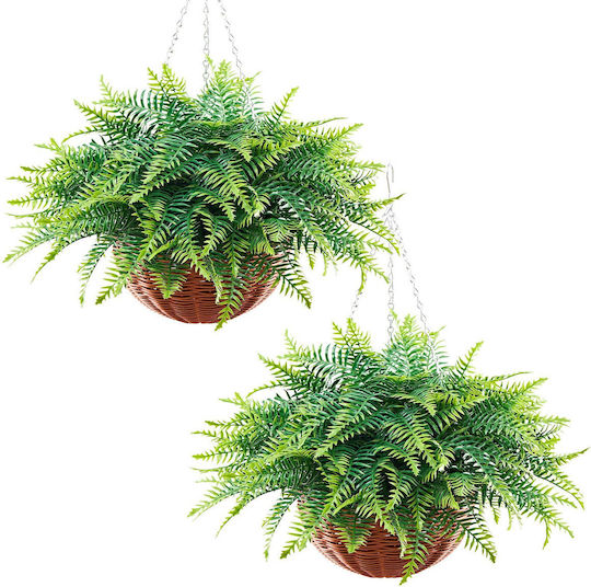 Vevor Künstliche Hängende Fächer Set 2 Stück 58,4 cm Kunststoff Grünes Dekorationspflanze Für Innen- und Außenbereich