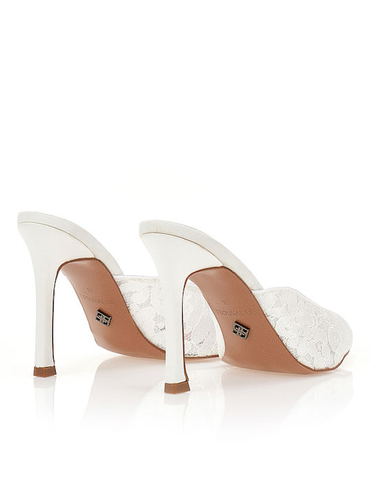 Satin Mules With High Heel In White Colour