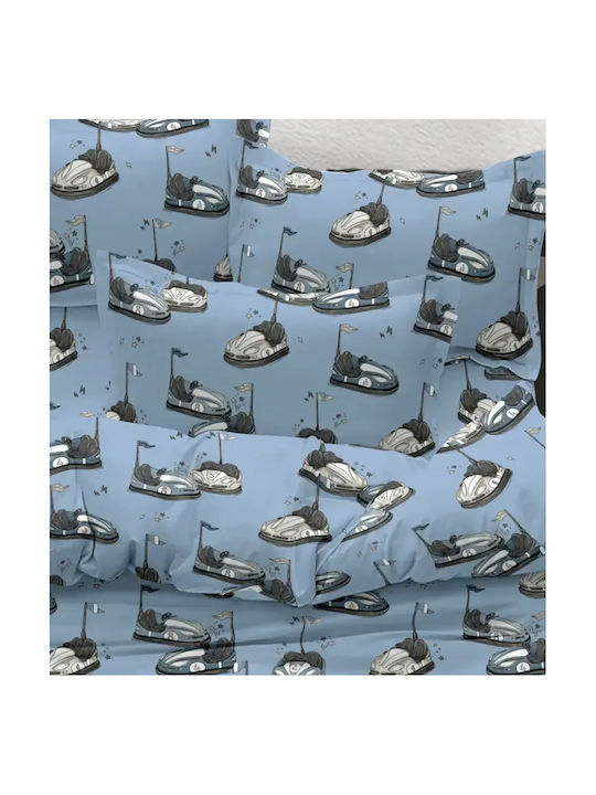 Borea Kinderbettlaken Set Mit Gummizug Bumping Cars Hellblau 160x250cm Borea Kinderbettlaken Set Mit Gummizug Bumping Cars Hellblau 160x250cm