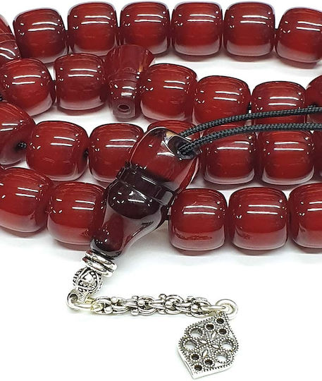Roloi Komboloi Worry Beads with 33 Beads Made of Mastic Length 34cm Red