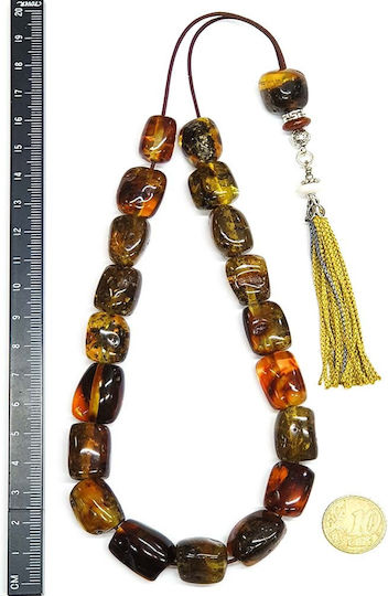 Roloi Komboloi Worry Beads with 19 Amber Beads Length 35cm Multicolour
