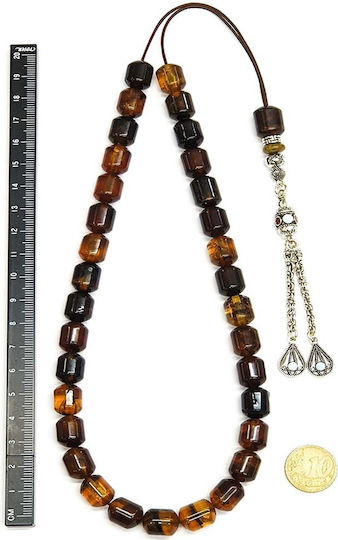 Roloi Komboloi Worry Beads with 33 Amber Beads Length 44cm Brown