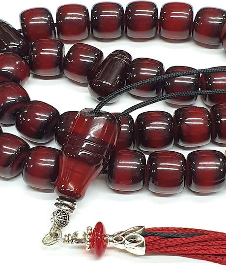Roloi Komboloi Worry Beads with 33 Beads Made of Mastic Length 37cm Red