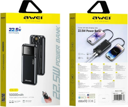 Awei PA-91 Външна Батерия 10000mAh 22.5W с USB-A Порт Power Delivery Черен