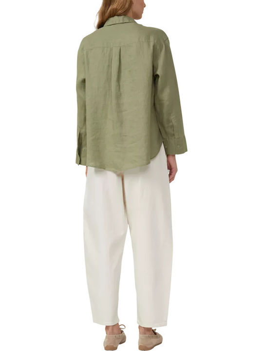 Long Sleeve Women's Linen Shirt Olive