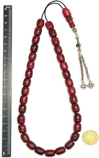 Roloi Komboloi Worry Beads with 33 Beads Made of Mastic Length 37cm Red
