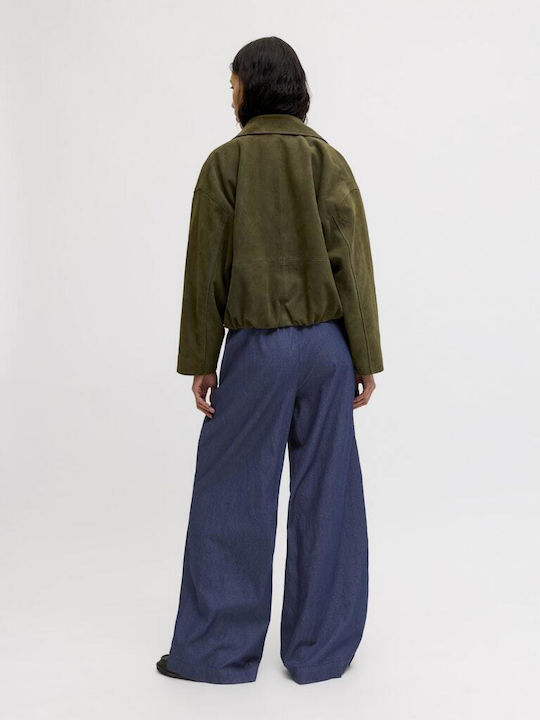 Women's Fabric Trousers in Regular Fit Dark Blue Denim