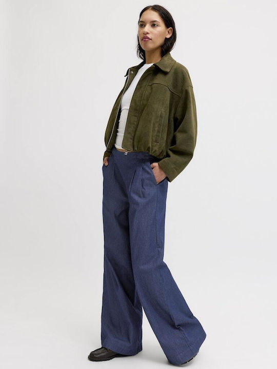 Women's Fabric Trousers in Regular Fit Dark Blue Denim