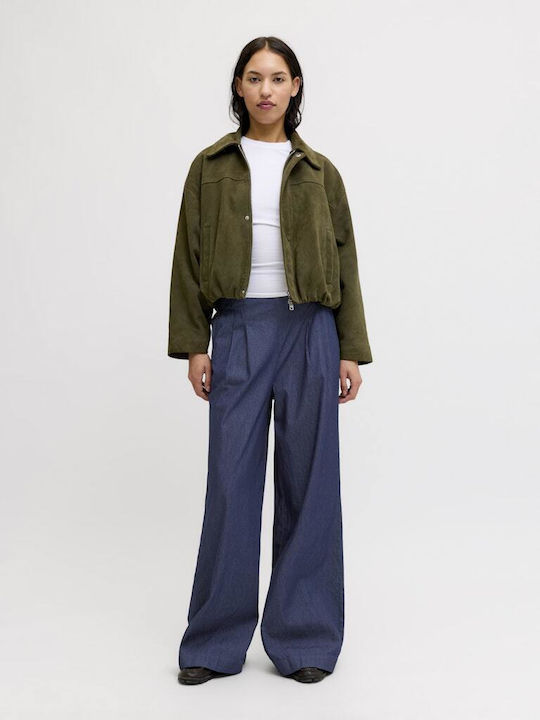 Women's Fabric Trousers in Regular Fit Dark Blue Denim