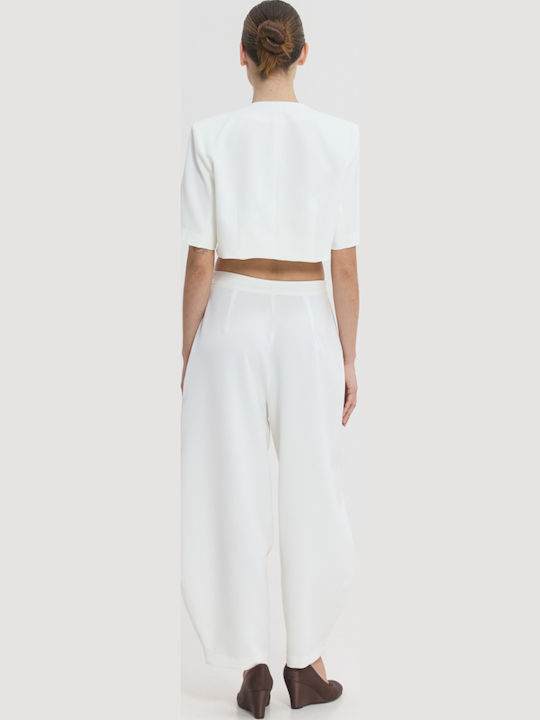 Women's Fabric Trousers in Balloon Leg Style Off White