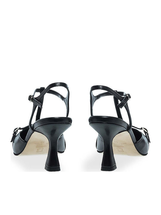 Leder Spitze Zehe Pumps mit Riemen Schwarz