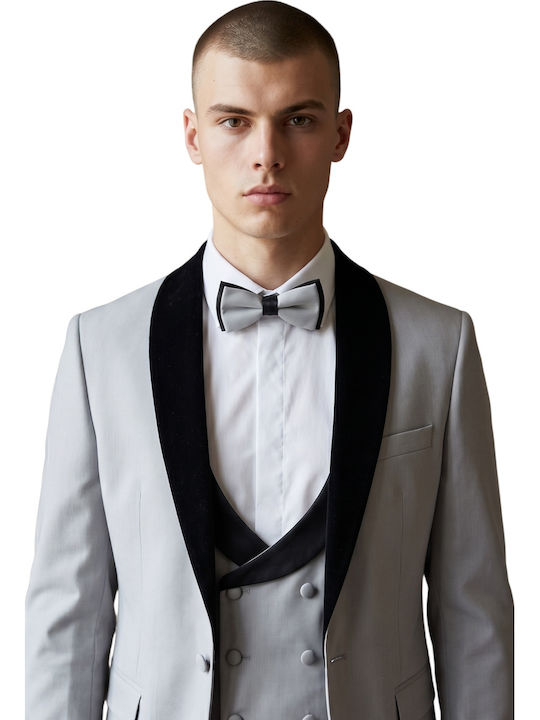 Men's Groom's Suit with Vest Light Gray