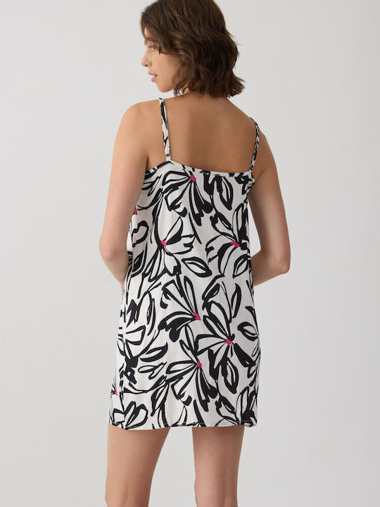 Minerva Minerva Sommer Nachthemd Schwarz-Ecru Blumen Minerva Minerva Sommer Nachthemd Schwarz-Ecru Blumen