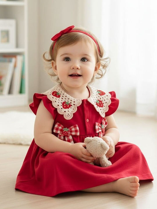 Girls Dress Short Sleeve Knitted Red