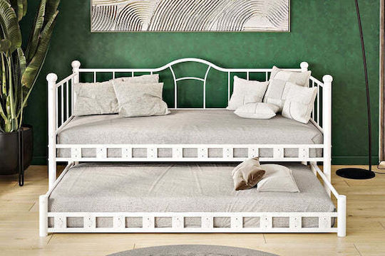 King Size Bed Base Metal White for Mattress 190x190cm