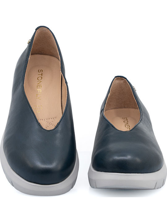 Leather Women's Ballerina Shoes in Blue Color