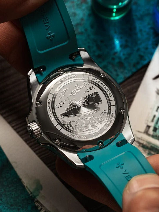 Venezianico Men's Automatic Watch with Turquoise Rubber Strap