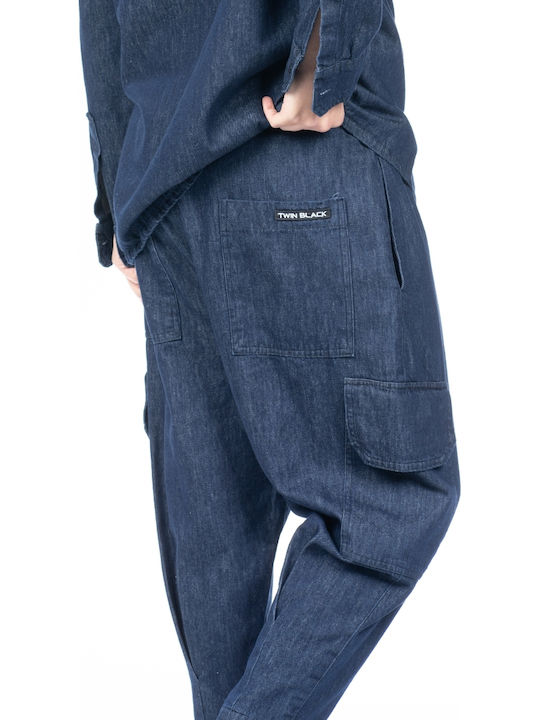 Ανδρικό Παντελόνι Τζιν Cargo Cropped με Loose Εφαρμογή Blue