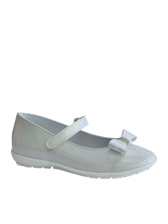 Kids Ballerinas with Hoop & Loop Closure Leather White