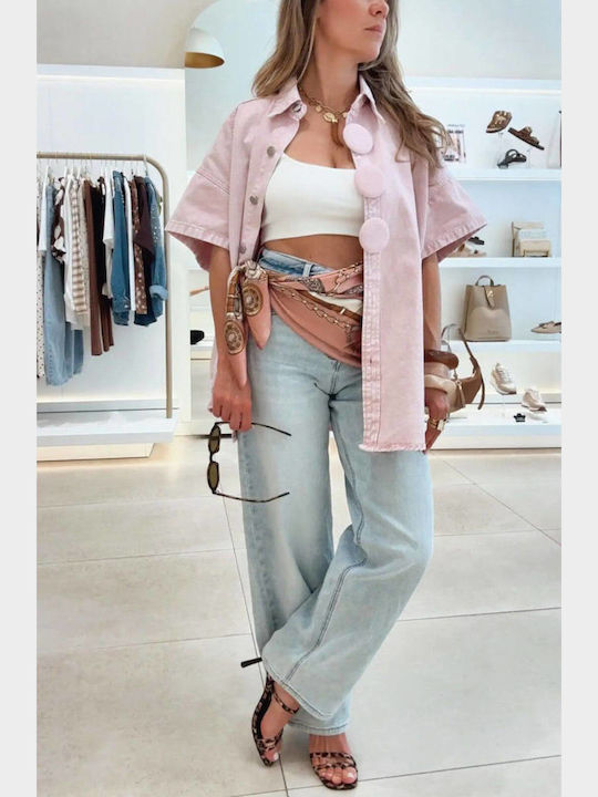 Kurze Damen Jean Jacke Rosa