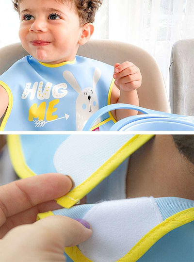 Baby Jem Waterproof Fabric Baby Bib with Hoop & Loop Fastener and Pocket Blue for 4 Months+