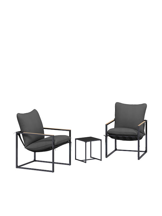vidaXL Outdoor Chair Metallic Black with Cushion 3 Pieces 35.5x35.5x40cm