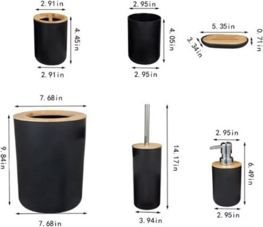 Set Accesorii Pentru Baie Din Plastic Negru 6 Bucăți
