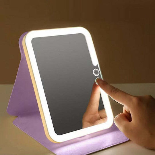 Makeup Mirror Purse Cosmetic with Light 23x17cm Beige