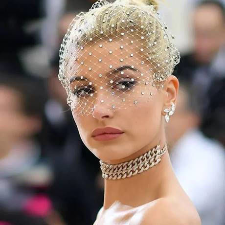 White Crystal Rhinestone Decorated Veil Headband