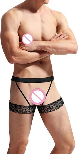 Lenjerie Sexy Bărbați Centură Erotic Tip Jartieră Curele Elastice Dantelă Neagră Pe Coapse O Mărime Material Poliester Negru