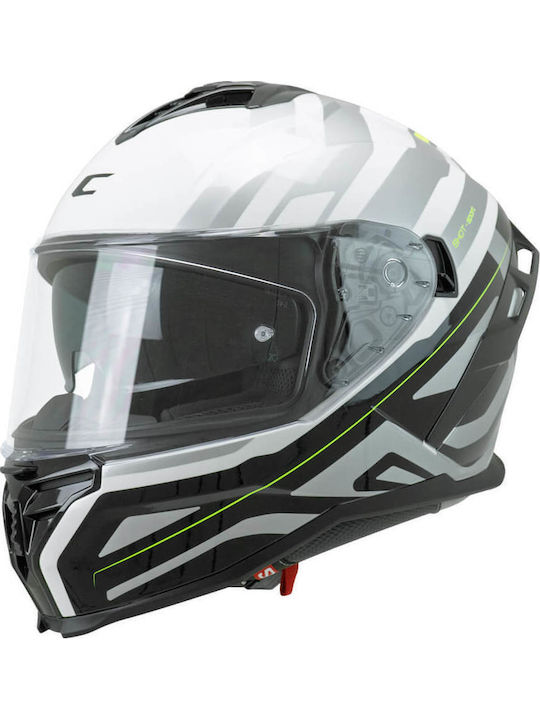 CGM Shot White Black Fluorescent Yellow Cască Moto Față întreagă ECE 22.06 1550gr cu Sunvisor