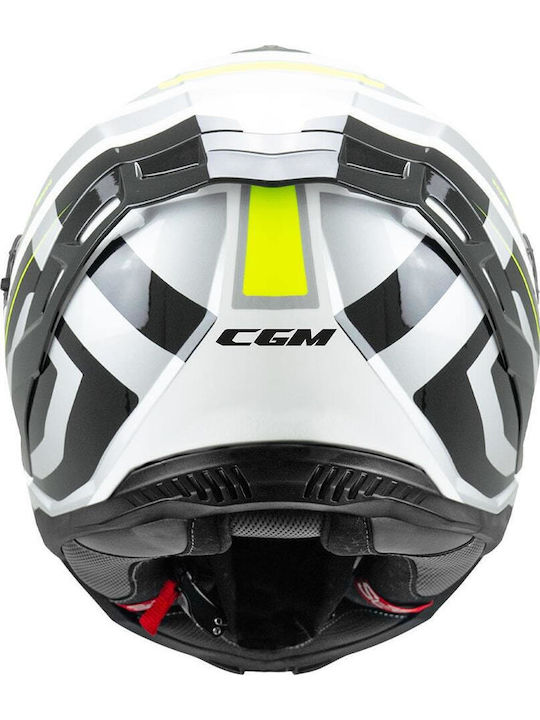 CGM Shot White Black Fluorescent Yellow Cască Moto Față întreagă ECE 22.06 1550gr cu Sunvisor
