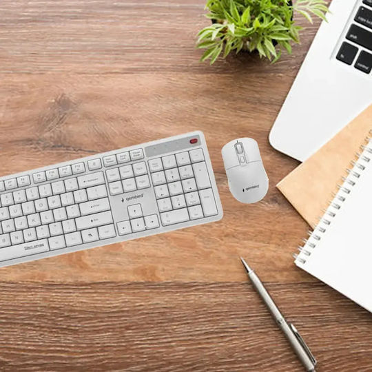 Gembird Silent Key Pro Ασύρματο Σετ Πληκτρολόγιο & Ποντίκι Αγγλικό US Λευκό
