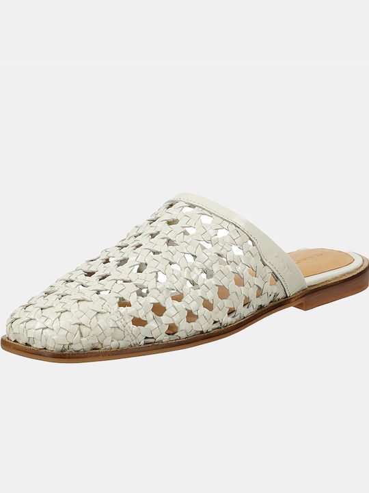 Flat Leather Mules Off White