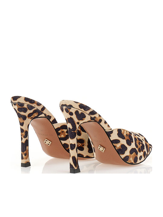 Pantofi Mules De Catifea Cu Toc Înalt Leopard