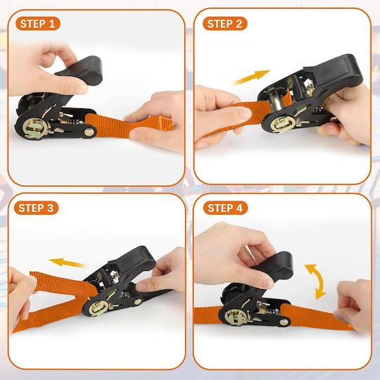 5m Transport Straps Set 4 Ratchet Locking Clamps
