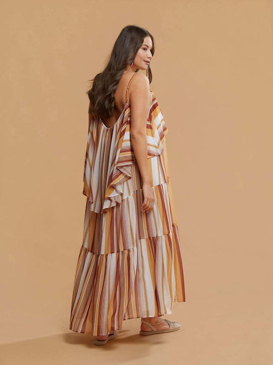 Rochie Maxi de Seară de Vară cu Volane Cu Dungi Multicolor 8501.7149.R.NETTO
