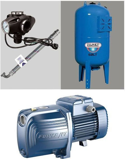 Pedrollo MONTAGE JSWm 2CX + Single Phase Water Pressure Pump with Vertical 60 Litre Container 1hp