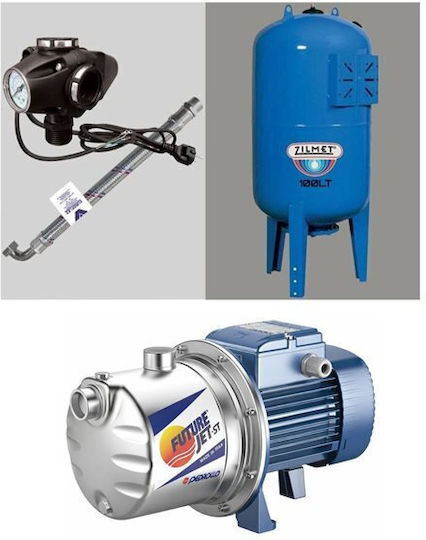 Pedrollo MONTAGE JCRm 2C + Single Phase Water Pressure Pump with Vertical 100 Litre Container 1hp