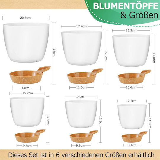 Set 6 Ghivece De Flori Aromatice Auto-Udare Din Plastic Albe Diverse Mărimi White