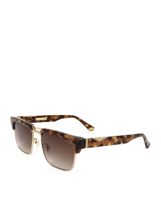 Police Men's Sunglasses with Brown Metallic Frame and Brown Lenses