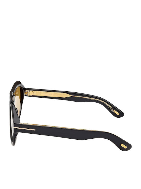 Tom Ford Men's Sunglasses with Black Horn-Rimmed Frame and Yellow Gradient Lens FT1225 01E