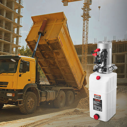 Vevor 6 L Hydraulic Power Unit Single Acting Dump Trailer Pump 22 Mpa Max Relief Pressure & 3.4 L Min Flow Rate Dc 12v Hydraulic Pump Metal Reservoir Dump Trailer Car Lifting White