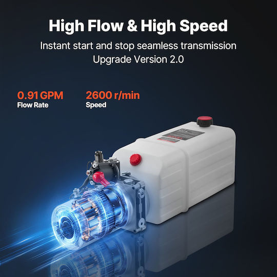 Vevor 6 L Hydraulic Power Unit Single Acting Dump Trailer Pump 22 Mpa Max Relief Pressure & 3.4 L Min Flow Rate Dc 12v Hydraulic Pump Metal Reservoir Dump Trailer Car Lifting White
