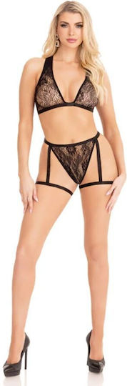 Leg Avenue Леопардов Сутиен с Дантела Секси Комплект Черен